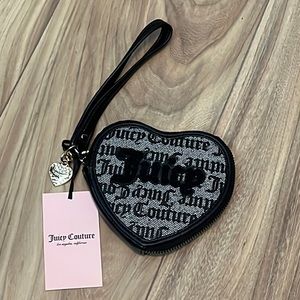 Juicy Couture Heart Wristlet Purse Status Black Beige Paparazzi Zip Around NWT